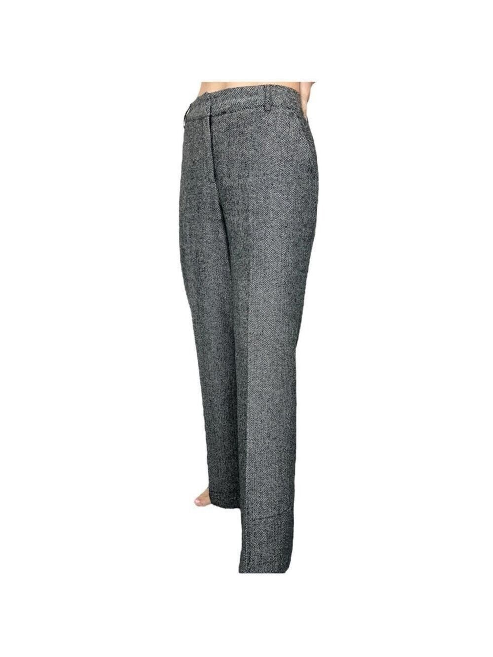 Dalia wool blend straight leg black white grey herringbone tweed trousers 8